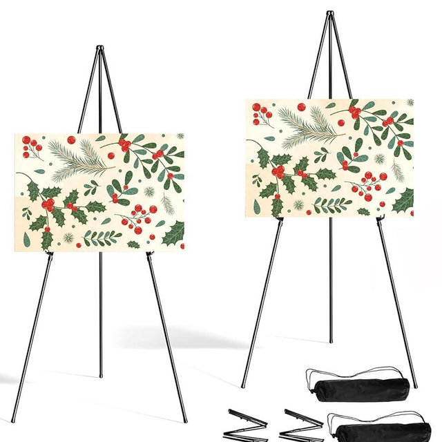Artisorama Display Easel Stand for Sign, Lightweight Tripod with Bag, Portable Adjustable Artist Easels for Outdoor Painting Canvas/Posters/Wedding, 2PC Black