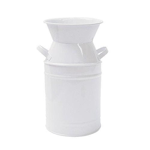 SHDAO 7.5 inch Elegant White Small Country Rustic Primitive Jug Vase Galvanized Milk Can for Wedding Home Office Cafe Decor