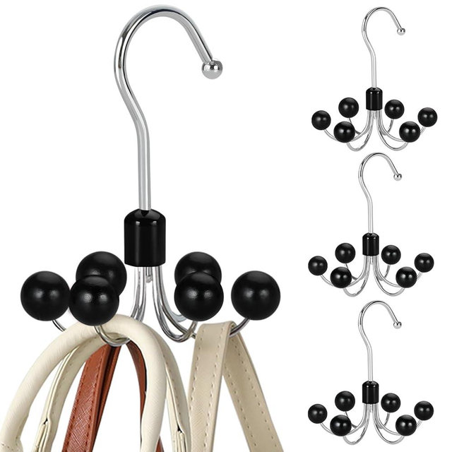 TOPIA HANGER Hoodie Hangers 4-Pack with 6 Wood Balls, 360°Swivel Purse Hanger, Scarf Hanger, Closet Hooks, Handbag Organizer, Bra Hanger, Accessory Organizers for Scarf, Tanktop, Hat, Hoodie CT57B