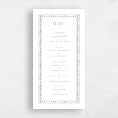 Dusty Rose, Pink Wedding Menu - Giselle