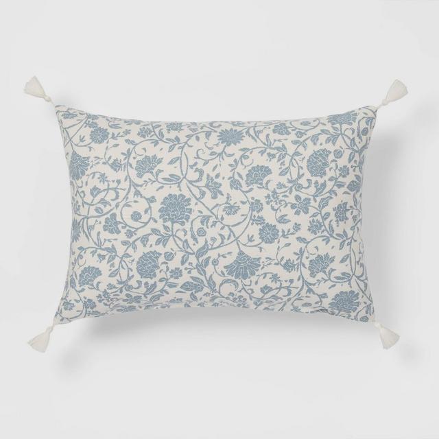 Floral Printed Reversible Lumbar Throw Pillow Blue/Cream - Threshold™
