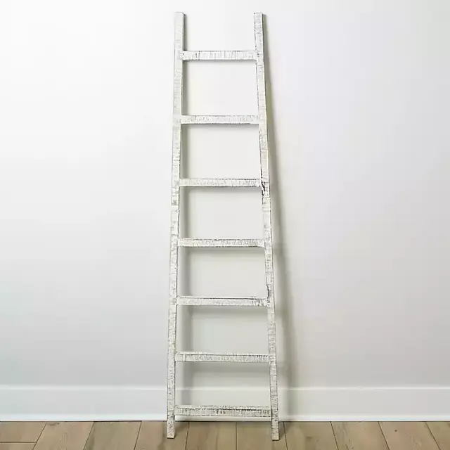 Distressed White Leaning Ladder