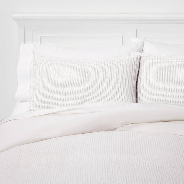 Full/Queen Washed Waffle Weave Duvet & Sham Set White - Threshold™