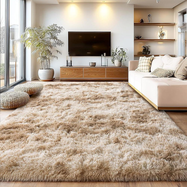 Large Plush Shaggy Rug High Pile Fluffy Rug for Living Room, Big Plush Non-Skid Shag Carpet, Soft Shaggy Rugs for Bedroom Indoor Modern Home Decor Tie Dye Camel 9x12ft
