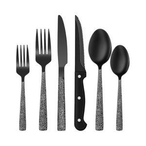 24-Piece Black Stainless Steel Flatware Set (Hammered Edge)