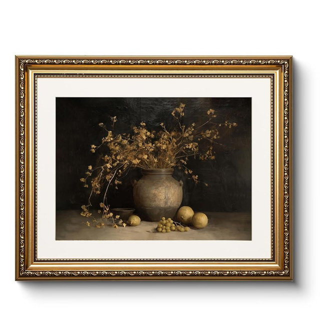 WHASAYART Vintage Floral Vase Framed Canvas Wall Art 13x16 Inch, Ornate Gold Frame Still Life Oil Painting Print Artwork, Classic Living Room Bedroom Kitchen Bathroom Home Decor