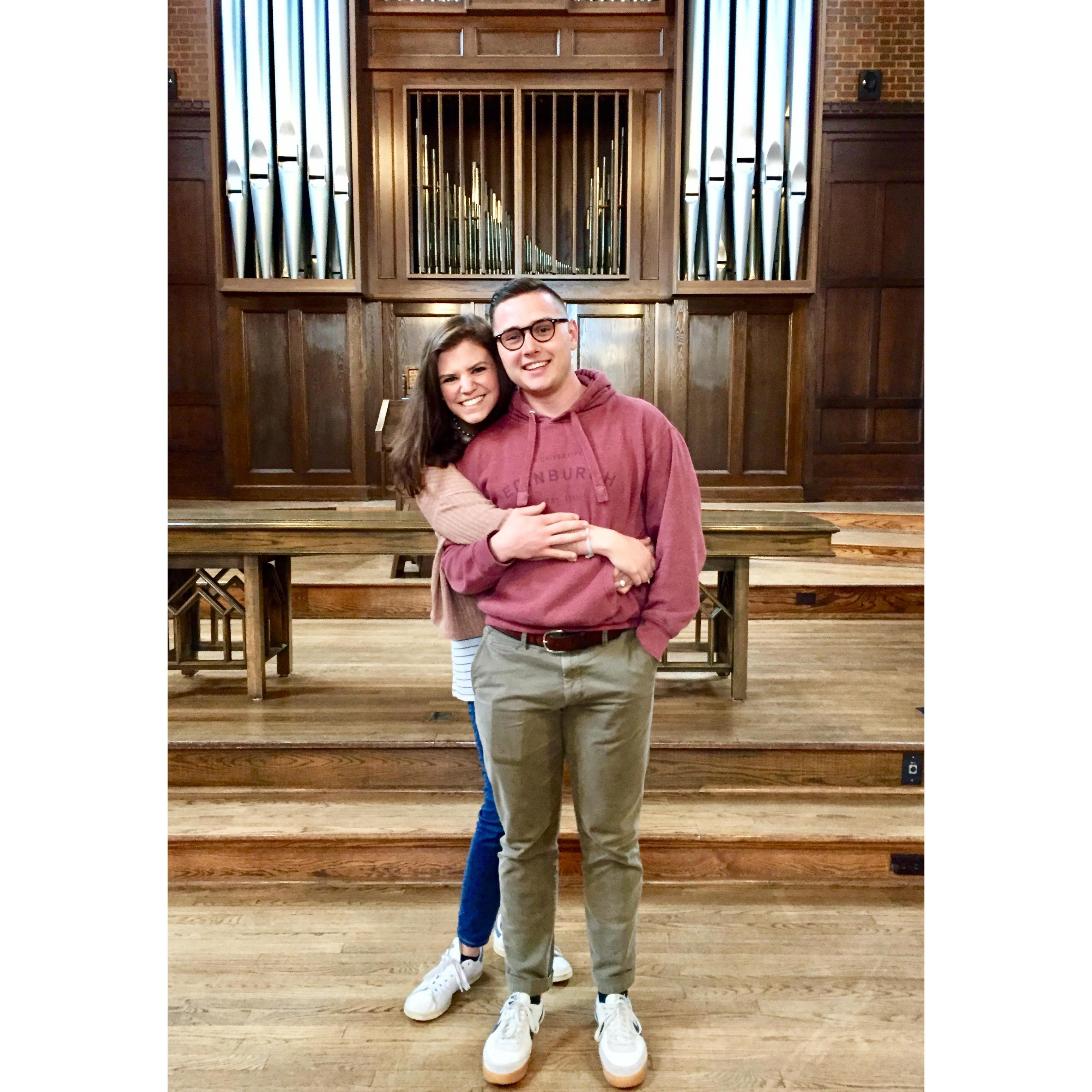 Grant and Julia touring Scarritt Bennet (yes, the wedding venue!), several months prior to their big day. As you can see, they were very excited!
