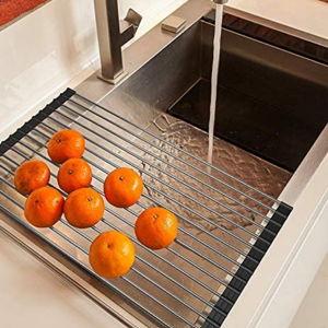 Ahyuan Roll up Dish Drying Rack Over The Sink Kitchen Roll up Sink Drying Rack Portable Dish Drainer Foldable Dish Drying Rack (Black, 17.8''X11.8'')