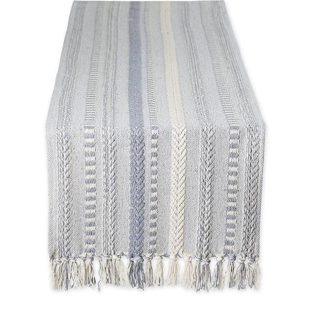 DII Farmhouse Braided Stripe Table Runner Collection, 15x108, Cool Gray