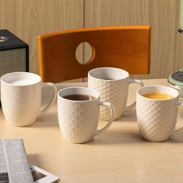 CROWNWOW 16 oz Coffee Mugs Set of 4, Porcelain Coffee Cups Ceramic, Farmhouse Mug with Handle