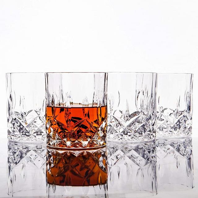 LEMONSODA Crystal Cut Old Fashioned Whiskey Glasses - 10oz Ultra-Clear Premium Lead-Free Crystal Glass Tumbler For Drinking Bourbon, Scotch, Cognac, Cocktails (Set of 4)
