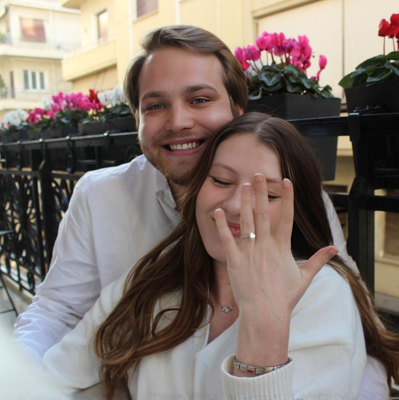 Celebrating our engagement with feta, flowers, and forever vibes π¬π·π