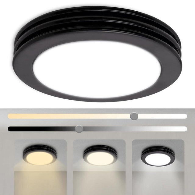 Akicon Bathroom Exhaust Fan with Light, 80 CFM 2 Sones Round Bathroom Fans Light Combo, Dimmable 3CCT LED Shower Lights Vent Fan with Acrylic Cover for Medium Room(Matte Black)