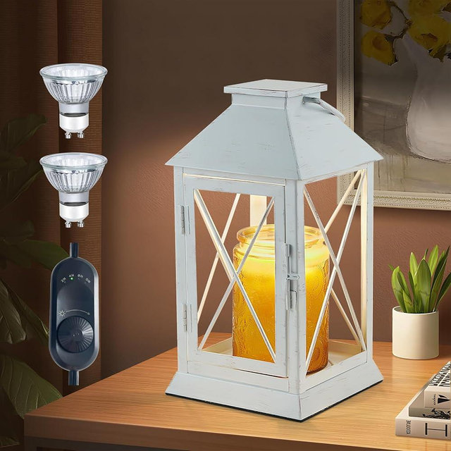 Candle Warmer Lamp,Candle Warmer Lamp with Timer,White Lamp Candle Warmer Lantern for Jar Candle,Dimmable Candle Lamp Warmer Farmhouse Heat Lamp with 2 Bulbs,Auto Shut Off & Adjustable Brightness