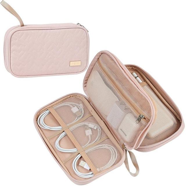 NISHEL Cord Electronic Organizer, Travel Tech Case double Layers, Packing Essentials for Charger, Cable, Phone, Flash drive, Pink