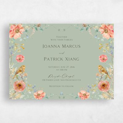 Laurel Green Wedding Invitation - Aurelia Landscape