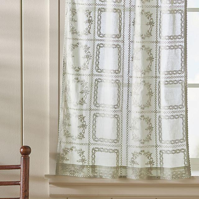 Cotton Eyelet Embroidered Sheer Cafe Curtain, Set of 2