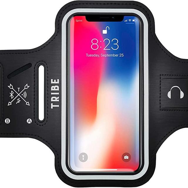 TRIBE Water Resistant Cell Phone Armband Case for iPhone 11, 11 Pro, 11 Pro Max, X, Xs, Xs Max, Xr, 8, 7, 6, Plus Sizes, Galaxy S10, S9, S8, S7, Plus Sizes and More. Adjustable Elastic Band & Key Slot