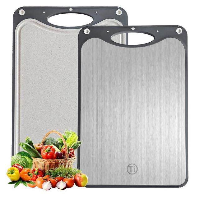 Titanium Cutting Board for Kitchen，Suitable for Handling Meat and Vegetables，Cutting Board Double Sided Food Grade，Pure Titanium and Wheat Straw PP，Dishwasher Safe, Easy to Clean, 15.08 * 10.35 Inches