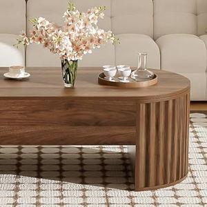 Lift Top Coffee Table with Storage Hidden Compartment, Partially Assembled Wooden Fluted Center Table, 47.2" Modern Oval Smart Lift Tabletop for Home Living Room Office-Brown