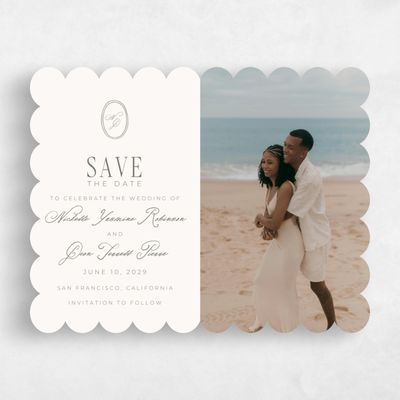 Beige Scalloped Wedding Save the Date - Reece Photo