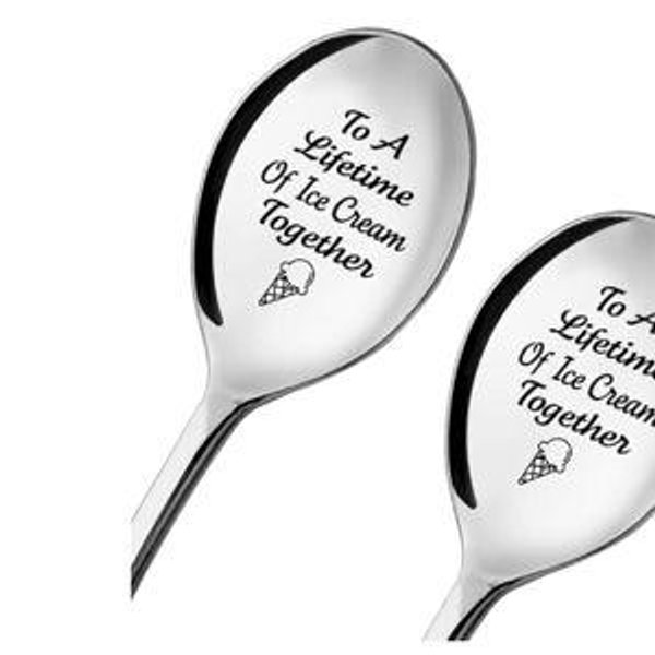 Ice Cream Together 2 Pack Spoons with Gift Box, Ice Cream Together Scoops for Couples, Our Ice Cream Scoops, Spoon Couple Gifts (Funny, A)