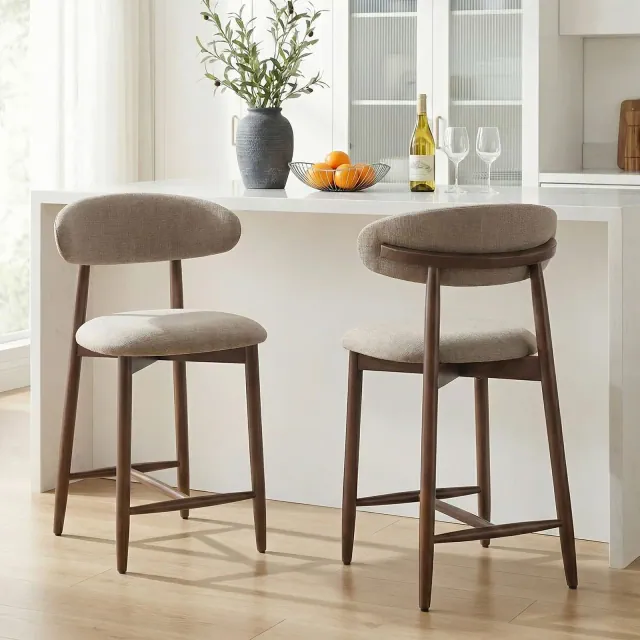 Ora Maison Set of 2/4/6 Counter Height Upholstered Bar Stool with Fabric & Walnut Finish