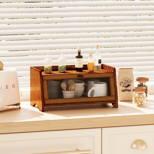 MOEPISY Bread Box for Kitchen Countertop, Bamboo Bread Box for Homemade Bread, Brown