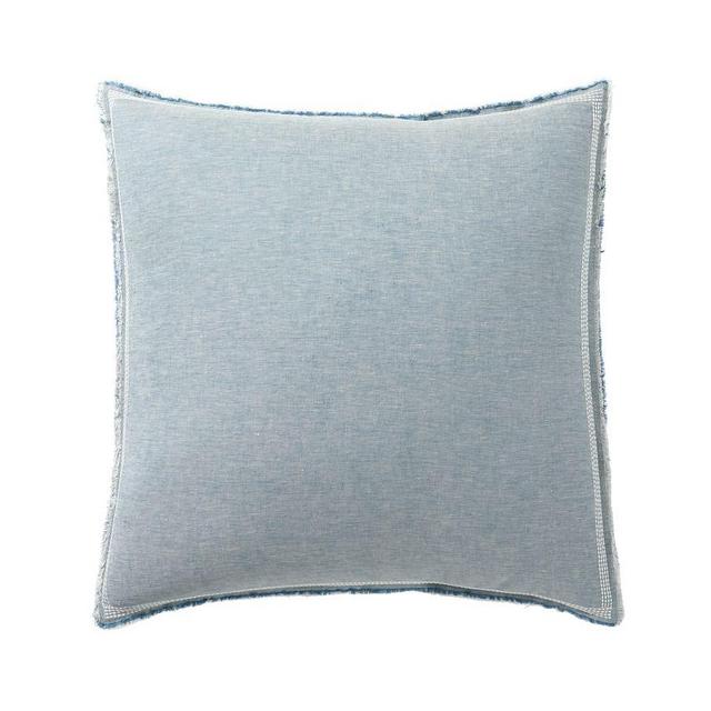 Chambray/White Border Belgian Linen Fringed Border Stitch Shams, Euro, Set of 2