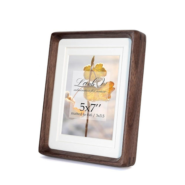 LAUBO2 5x7 Wooden Picture Frame with Mat - Natural American Black Walnut Wood Photo Frame Matted to 4x6 & 3.5x5 | Tabletop & Wall | Brown