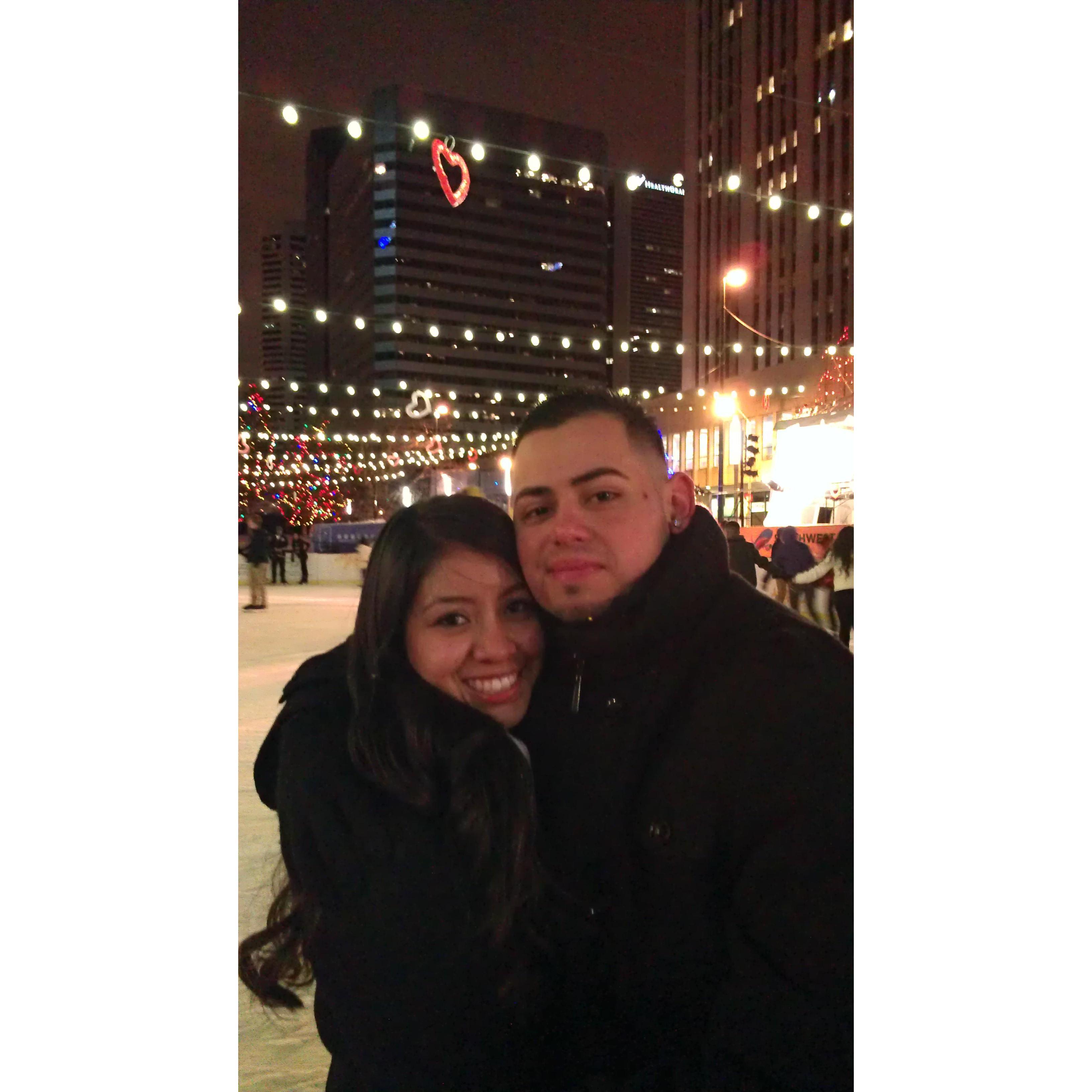 Our first Valentines Day; Ice Skating in Downtown Denver at the Clock Tower (2013)