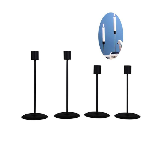 Leoyoubei Retro Iron Candlestick Holder, Tea Light Holder,Candle Stick Holder-Set of 4 for Taper Candle Fits 3/4 inch Candle & LED Candles Birthday Weddings Dinning Party Decor(Black-4P)