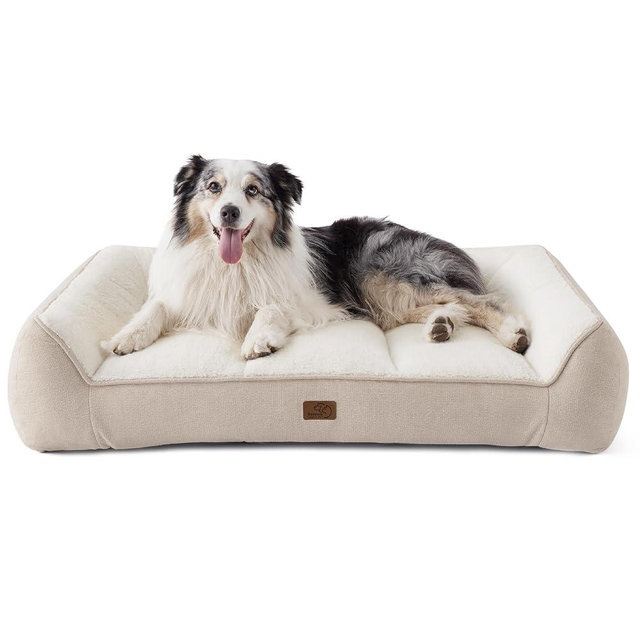 Bedsure XL Orthopedic Dog Beds Large Sized Dog - Extra Thick Supportive Dogs Couch with Waterproof Washable Cover, Extra Large Comfort Pet Bed Sofa with Soft Plush Sherpa and Nonskid Bottom, Beige