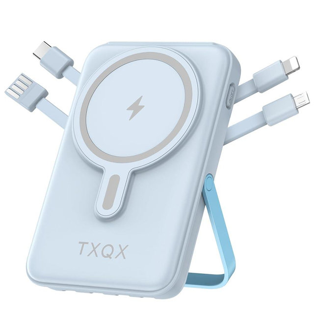 TXQX Wireless Portable Charger 10000mAh,Magnetic Power Bank with Built-in Cables LED Display,22.5W PD Fast Charging for Magsafe Battery Pack Compatible with iPhone16/15/14/13/12/Pro/Pro Max(Blue)