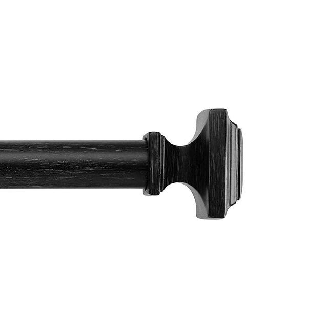 MODE Farmhouse Collection Single Curtain Rod Set with Cottage Square Finials - 72 to 144 in, Black