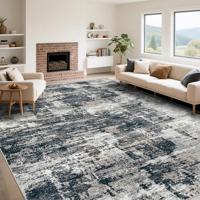 9x12 Area Rug for Living Room, Washable Modern Abstract Large Area Rug Neutral Soft Non Slip Kids Rug Stain Resistant Indoor Carpet for Bedroom Nursery Dining Room Playroom Office(BlackGrey, 9'x12')