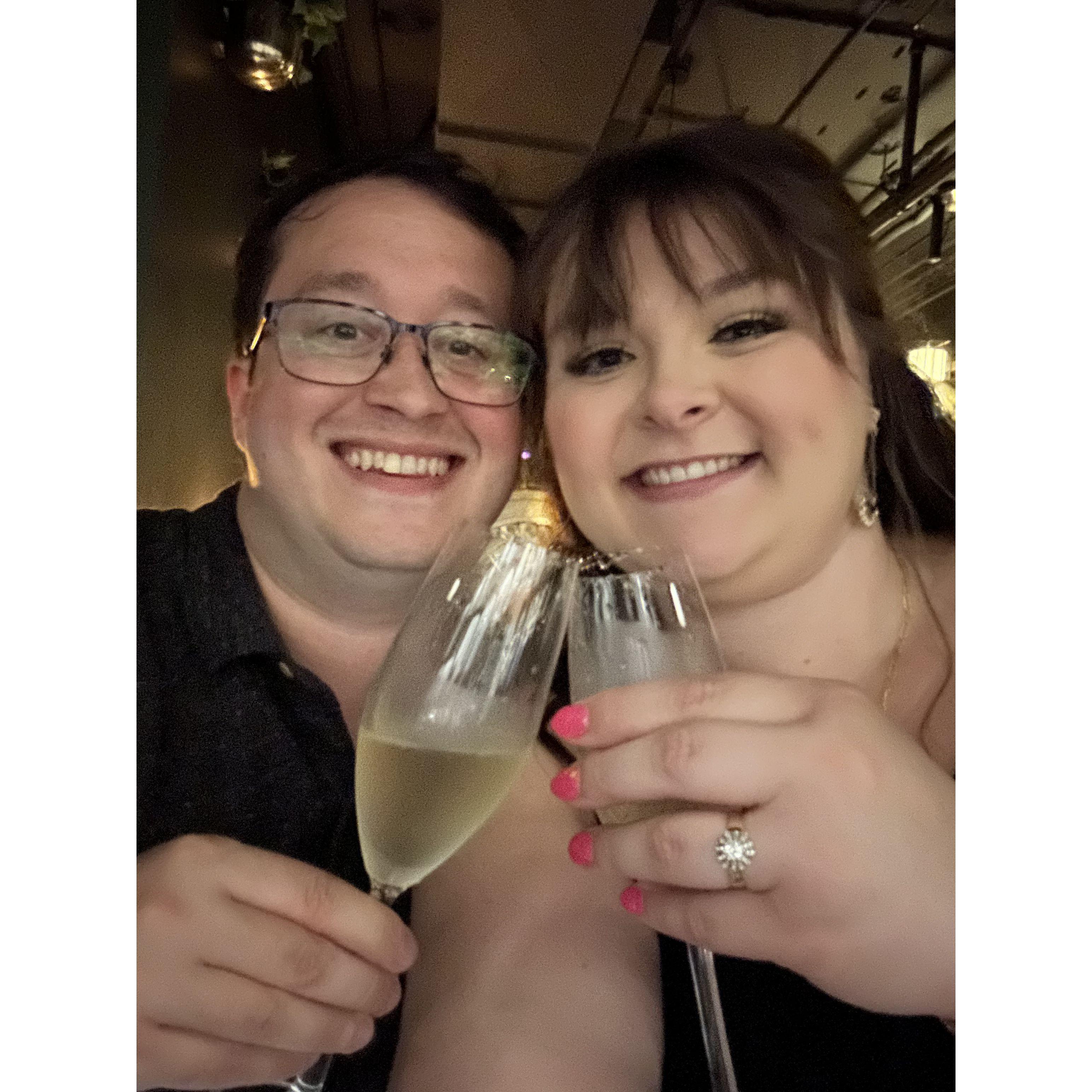 Complementary champagne at a spekeasy