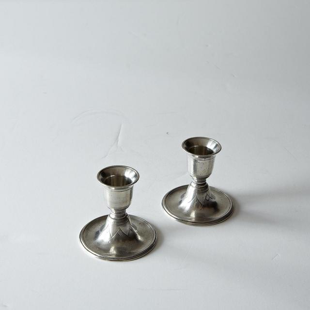 MATCH Short Pewter Candlestick, Pair