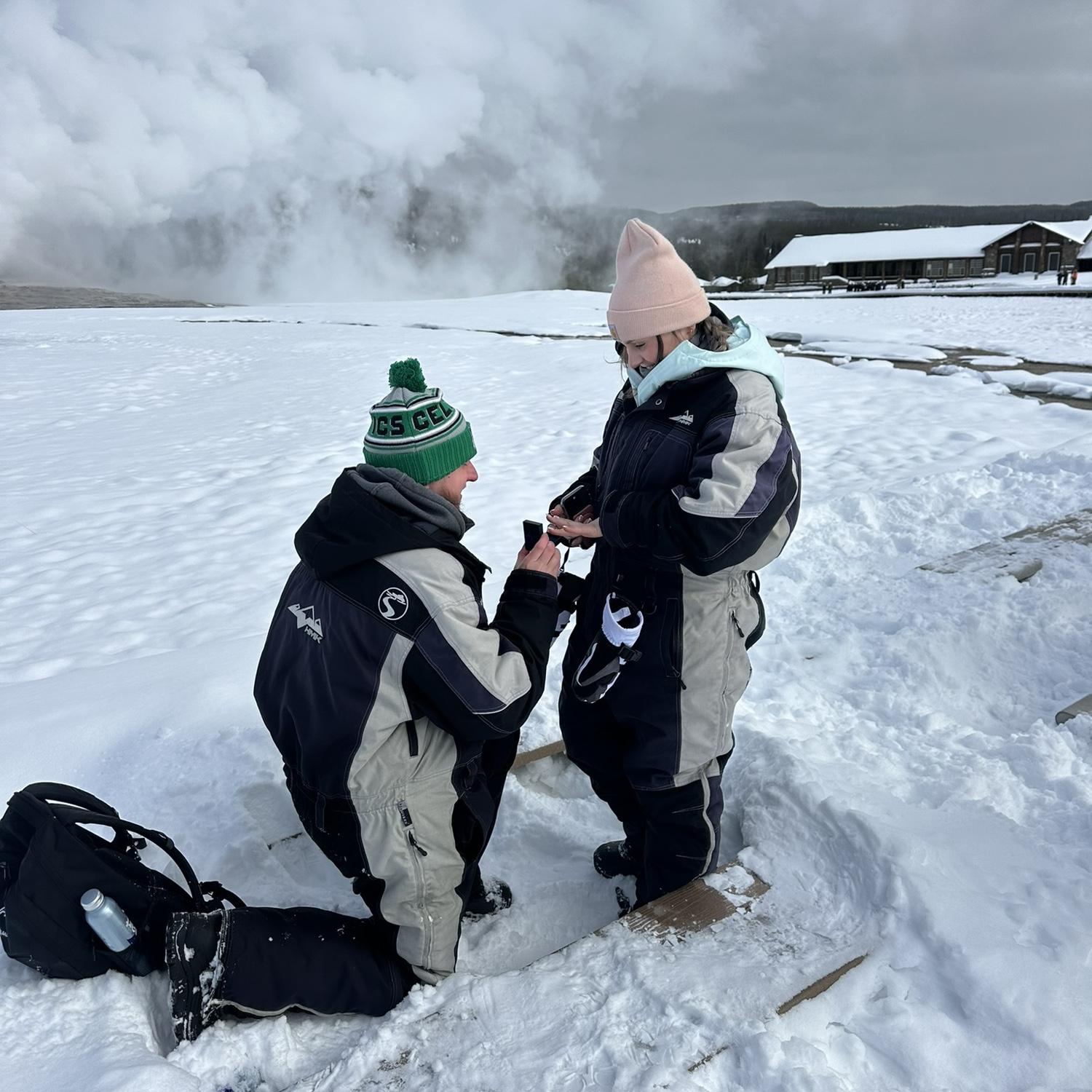 Old Faithful erupted and Scott got down on one knee