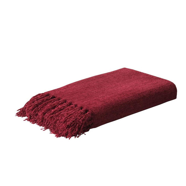 Yoenillo Burgundy Red Chenille Throw Blanket for Couch Bed，Soft Cozy Throw Blanket with Handmade Fringe, Decorative Blanket for Sofa Chair Living Room for Gift, (Burgundy Red)