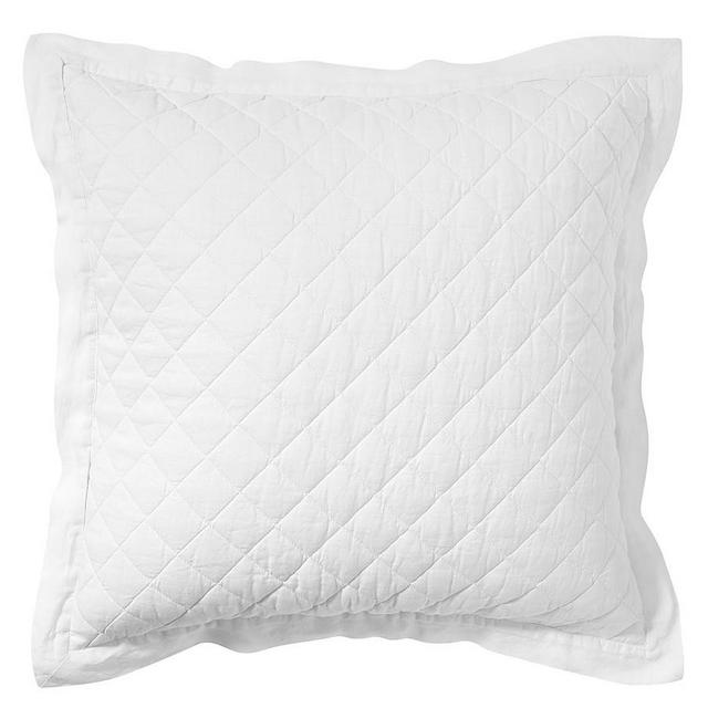 Belgian Flax Linen Diamond Quilted Sham, Euro, White