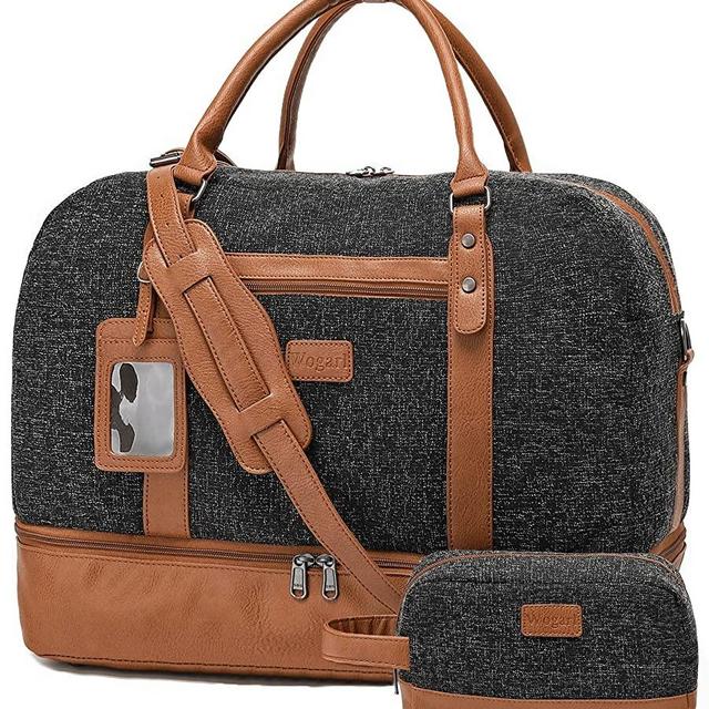 Wogarl Weekender Bags for Women Large Canvas Overnight Bag Travel Duffel Bags Carry on Shoulder Weekend Bag Tote with Shoe Compartment for Travel Night Flight Daily Use (Black)