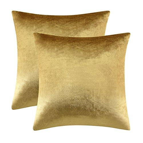 GIGIZAZA Gold Velvet Decorative Throw Pillow Covers,18x18 Pillow Covers for Couch Sofa Bed 2 Pack Soft Cushion Covers (Gold, 18 x 18- Set of 2)