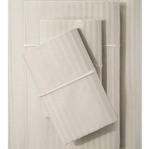 Feather & Stitch 500 King Size Bed Sheet Set, 100% Cotton, Beige Stripe