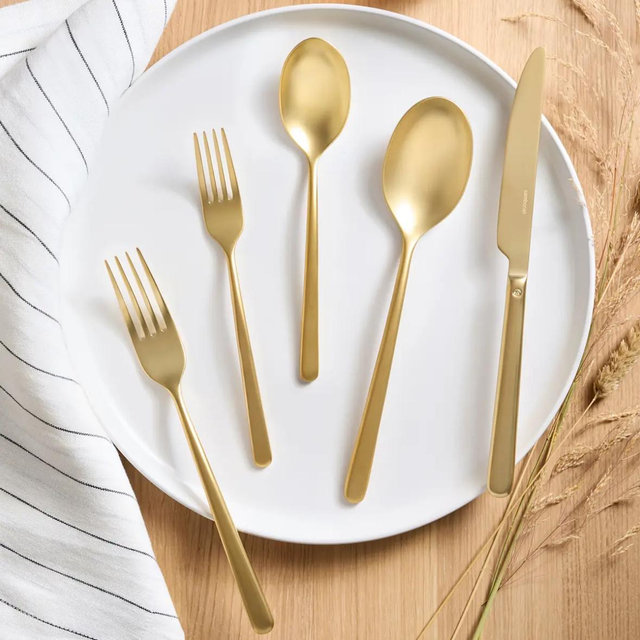 Gia Minimalist 20 Piece Flatware Set - Brushed Gold