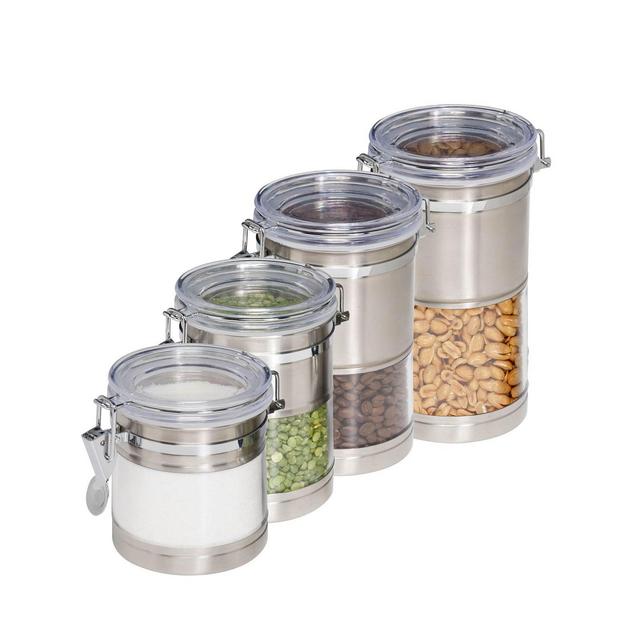 Honey Can Do Stainless Steel & Acrylic Dry Seal Canisters, Set of 4