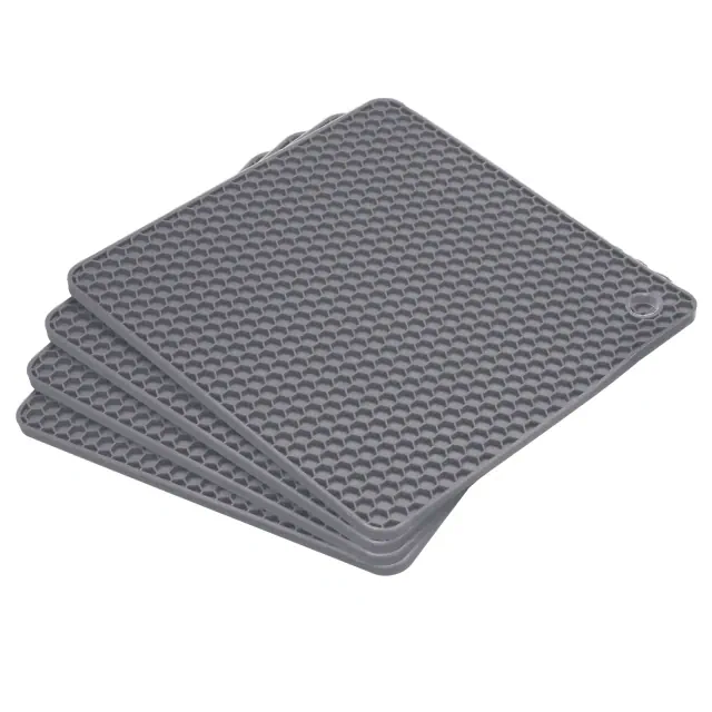 Unique Bargains Silicone Square Hot Pans Pads Heat Resistant Non-Slip Trivets 4 Pcs Dark Grey