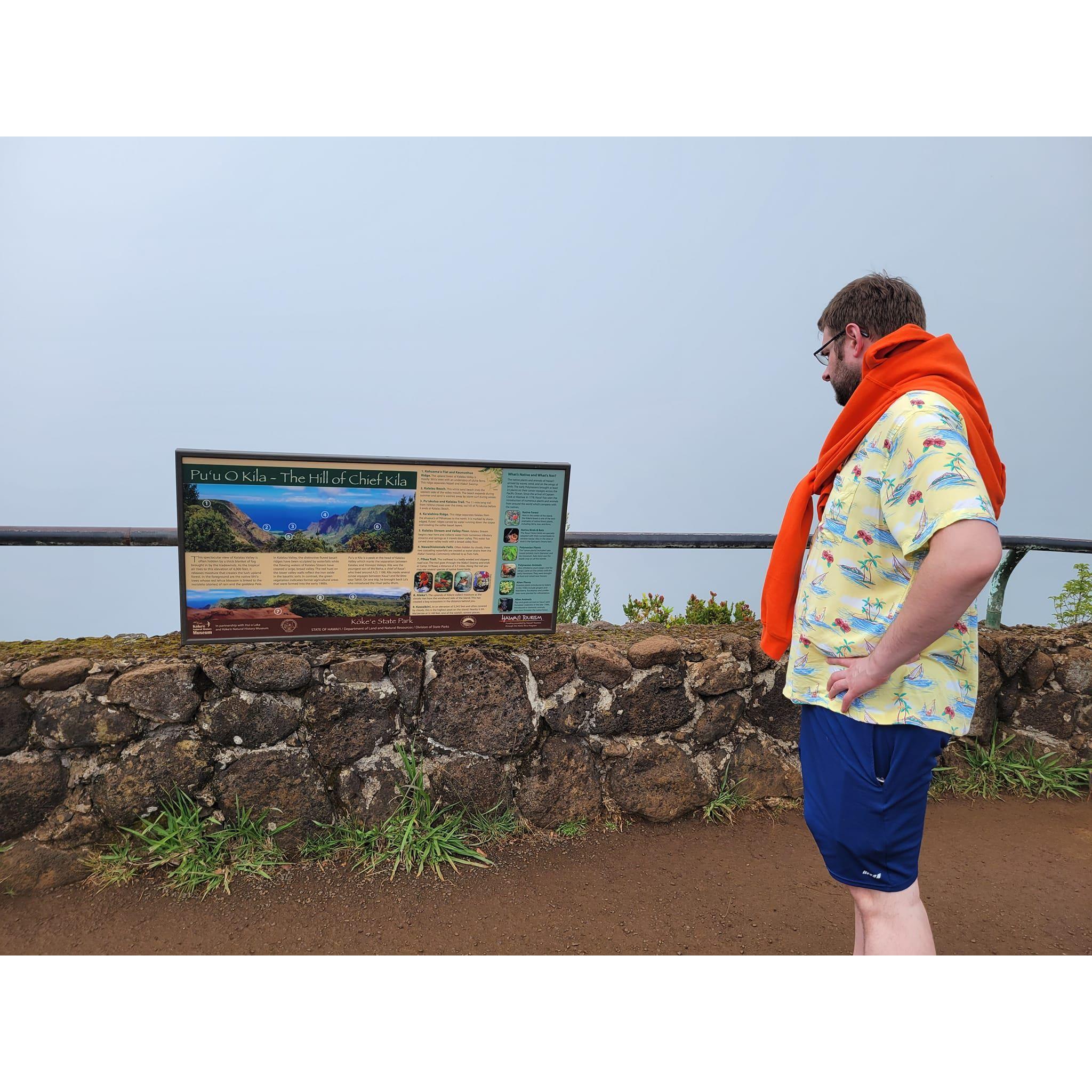 Justin enjoying being right about the view being obscured due to fog so late in the day. Obligatory dad pose.
