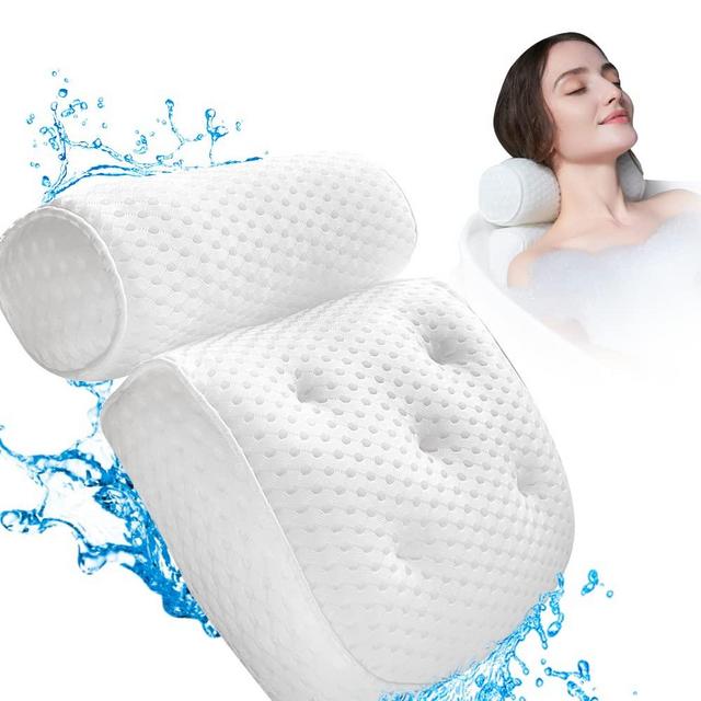 CAICFYIN Bath Pillow for Men and Women,Bathtub Pillow Headrest with 4D Waterproof Air Mesh Material Technology and 7 Non Slip Suction Cups,for Head Neck Shoulder and Back Support