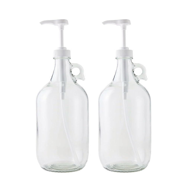 FastRack Laundry Detergent Dispenser | 0.5G Clear Glass Dispenser with Pump for Commercial Soap Dispenser, Fabric Softener or Syrup Pump | 64 oz Capacity | Food Grade – Made in USA (2 Pack)